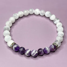 Load image into Gallery viewer, Selenite & Chevron Amethyst 6mm Bead Bracelet