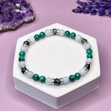 Load image into Gallery viewer, Scorpio Zodiac 6mm Bead Bracelet - Malachite, Aquamarine & Hawk's Eye