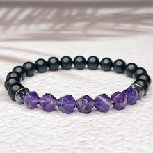 Load image into Gallery viewer, Matte Onyx, Faceted Amethyst & Hematite 8mm Bead