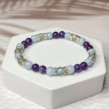 Load image into Gallery viewer, Pisces Zodiac 6mm Bead Bracelet -  Aquamarine, Amethyst & Labradorite