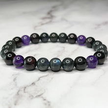 Load image into Gallery viewer, Aquarius Zodiac 8mm Bead Bracelet - Labradorite, Garnet & Amethyst