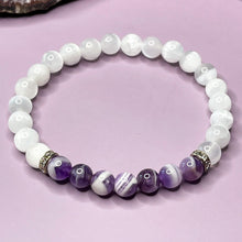 Load image into Gallery viewer, Selenite & Chevron Amethyst 6mm Bead Bracelet