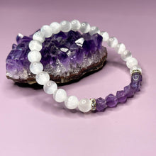 Load image into Gallery viewer, Selenite & Faceted Amethyst 6mm Bead Bracelet