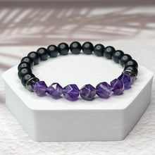 Load image into Gallery viewer, Matte Onyx, Faceted Amethyst & Hematite 8mm Bead