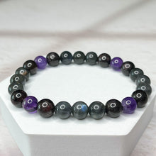 Load image into Gallery viewer, Aquarius Zodiac 8mm Bead Bracelet - Labradorite, Garnet & Amethyst