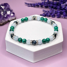 Load image into Gallery viewer, Scorpio Zodiac 6mm Bead Bracelet - Malachite, Aquamarine & Hawk's Eye