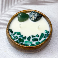 Load image into Gallery viewer, Wealth & Prosperity - Moss Agate, Aventurine & Malachite Crystal Infused Candle