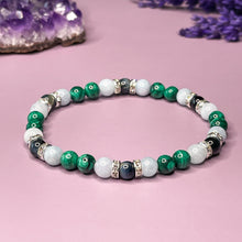 Load image into Gallery viewer, Scorpio Zodiac 6mm Bead Bracelet - Malachite, Aquamarine & Hawk's Eye