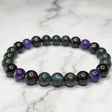 Load image into Gallery viewer, Aquarius Zodiac 8mm Bead Bracelet - Labradorite, Garnet & Amethyst
