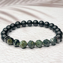 Load image into Gallery viewer, Faceted Kambala Jasper, Matte Onyx, & Hematite 8mm Bead Bracelet