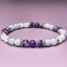 Load image into Gallery viewer, Aquarius Zodiac 6mm Bead Bracelet -  Aquamarine, Amethyst & Moonstone