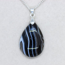 Load image into Gallery viewer, Stunning 36 Ct. Black Banded Agate Pear Shape Pendant Necklace