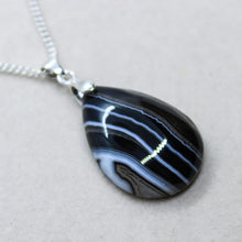 Load image into Gallery viewer, Stunning 36 Ct. Black Banded Agate Pear Shape Pendant Necklace
