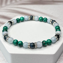 Load image into Gallery viewer, Scorpio Zodiac 6mm Bead Bracelet - Malachite, Aquamarine & Hawk's Eye
