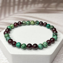 Load image into Gallery viewer, Sagittarius Zodiac 6mm Bead Bracelet -  African Turquoise & Garnet