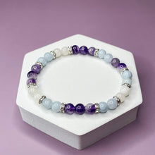 Load image into Gallery viewer, Aquarius Zodiac 6mm Bead Bracelet -  Aquamarine, Amethyst & Moonstone