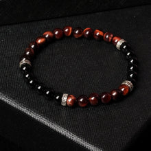 Load image into Gallery viewer, Fearless Passion - Red Tiger Eye & Onyx 6mm Bead Bracelet