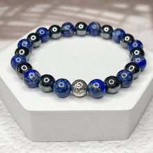 Load image into Gallery viewer, Men's Om 8mm Bead Bracelet - Hematite & Lapis Lazuli