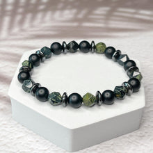 Load image into Gallery viewer, Ancient Energy - Kambala Jasper, Matte Onyx, & Hematite 8mm Bead Bracelet