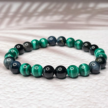 Load image into Gallery viewer, Scorpio Zodiac 8mm Bead Bracelet - Malachite, Obsidian & Hawk's Eye