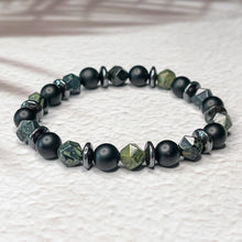 Load image into Gallery viewer, Ancient Energy - Kambala Jasper, Matte Onyx, & Hematite 8mm Bead Bracelet