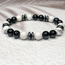 Load image into Gallery viewer, Fearless Ambition - Howlite, Hematite & Onyx 8mm Bead Bracelet