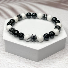 Load image into Gallery viewer, Fearless Ambition - Howlite, Hematite & Onyx 8mm Bead Bracelet