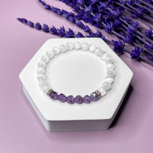 Load image into Gallery viewer, Selenite & Faceted Amethyst 6mm Bead Bracelet