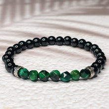 Load image into Gallery viewer, Faceted Green Tiger Eye & Onyx 6mm Bead Bracelet