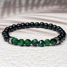 Load image into Gallery viewer, Faceted Green Tiger Eye & Onyx 6mm Bead Bracelet