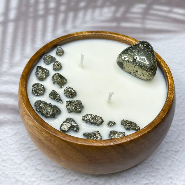 Iron Pyrite Crystal Infused Soy Wax Candle | Candles | Style of Zen