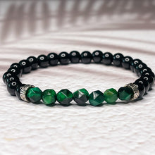 Load image into Gallery viewer, Faceted Green Tiger Eye & Onyx 6mm Bead Bracelet