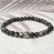 Load image into Gallery viewer, Protection & Cleansing - Silver Obsidian 6mm Bead Bracelet