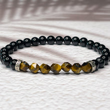 Load image into Gallery viewer, Strength & Protection - Faceted Tiger's Eye & Onyx 6mm Bead Bracelet