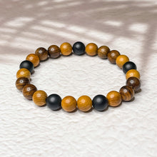 Load image into Gallery viewer, Onyx, Rosewood & Yew Wood 8mm Bead Bracelet