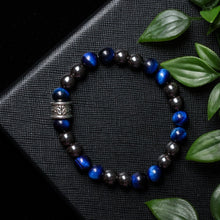 Load image into Gallery viewer, Calm Harmony - 8mm Hematite, Blue Tiger Eye & Celtic Triquetra Design Bracelet