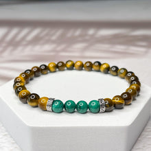 Load image into Gallery viewer, Protection & Prosperity - Tiger Eye & Malachite 6mm Bead Bracelet
