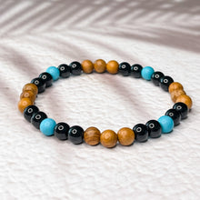 Load image into Gallery viewer, Yew Wood & Onyx Stone 6mm Bead Bracelet
