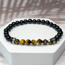 Load image into Gallery viewer, Strength & Protection - Faceted Tiger's Eye & Onyx 6mm Bead Bracelet