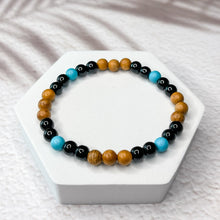 Load image into Gallery viewer, Yew Wood & Onyx Stone 6mm Bead Bracelet