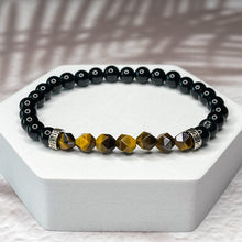 Load image into Gallery viewer, Strength & Protection - Faceted Tiger's Eye & Onyx 6mm Bead Bracelet