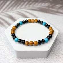 Load image into Gallery viewer, Yew Wood & Onyx Stone 6mm Bead Bracelet