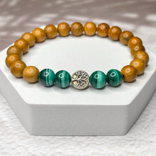 Load image into Gallery viewer, Tree of Life Bracelet - Malachite & Yew Wood 8mm Bead Bracelet