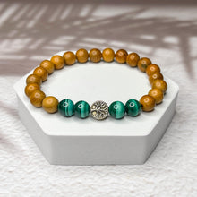 Load image into Gallery viewer, Tree of Life Bracelet - Malachite & Yew Wood 8mm Bead Bracelet