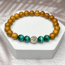 Load image into Gallery viewer, Tree of Life Bracelet - Malachite & Yew Wood 8mm Bead Bracelet