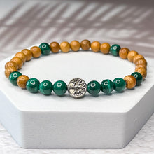 Load image into Gallery viewer, Tree of Life Bracelet - Malachite & Yew Wood 6mm Bead Bracelet