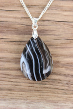 Load image into Gallery viewer, Stunning 36 Ct. Black Banded Agate Pear Shape Pendant Necklace