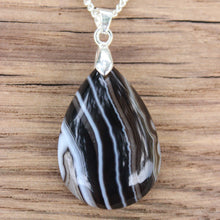 Load image into Gallery viewer, Stunning 36 Ct. Black Banded Agate Pear Shape Pendant Necklace