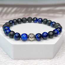 Load image into Gallery viewer, Renewed Courage - Matte Onyx, Blue Tiger Eye, Lava Stone 8mm Bead Bracelet