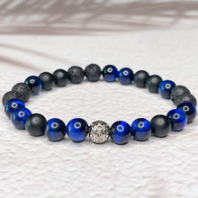 Load image into Gallery viewer, Renewed Courage - Matte Onyx, Blue Tiger Eye, Lava Stone 8mm Bead Bracelet
